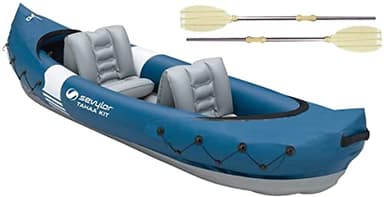 Sevylor Tahaa Kit kayak avec pagaies, canoë gonflable 2 pers, kayak gonflable avec extérieur en PVC, sangles de serrage pour les sacs, conception à cloisonnement pour une grande stabilité sur l’eau
