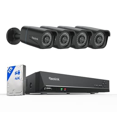 Reolink 4K PoE Kit Caméra de Surveillance, 4X 8MP Caméra PoE avec 8CH 2To NVR, Kit Vidéo Surveillance avec Détection de Personne/Véhicule, Vision Nocturne, Audio, Enregistrement 24/7, RLK8-800B4 Noir