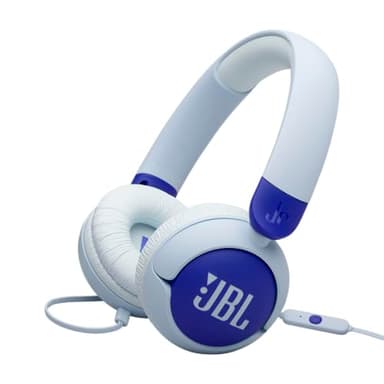 JBL Junior 320, Casque Supra-auriculaire Filaire pour Enfants, avec Microphone intégré, Safe Sound, Volume jusqu'à 85 DB, Coussinets Confortables, Set d'autocollants, Design Pliable, Bleu