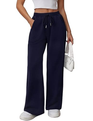 Litherday Jogging Femme en Coton Coupe Large Pantalon de Sport à Taille Élastique pour Running, Fitness et Entraînement Bleu foncé L
