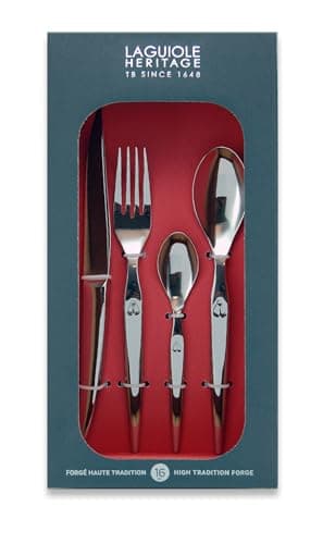 Laguiole Production - Ménagère 16 pièces Design - Set de couverts de table acier inox forgés massif 18/0 poli miroir - Pour 4 personnes - Présentation coffret cadeau, Argenté