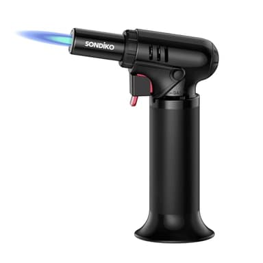 Sondiko Chalumeau de Cuisine, S907 avec Jauge de Carburant, Briquet Chalumeau Rechargeable avec Verrouillage de Sécurité et Flamme Réglable, Pour le Soudage, I'art de La Résine, Butane Non Inclus