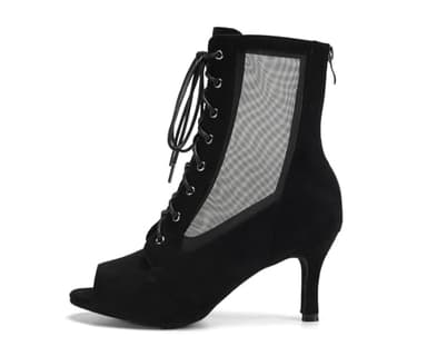 HIPPOSEUS Chaussures de Danse Femme Latine Talons Bout Ouvert Lacets Noir Salle de Bal Salsa Bachata Danse Bottines-Talon 7 cm, 40 EU