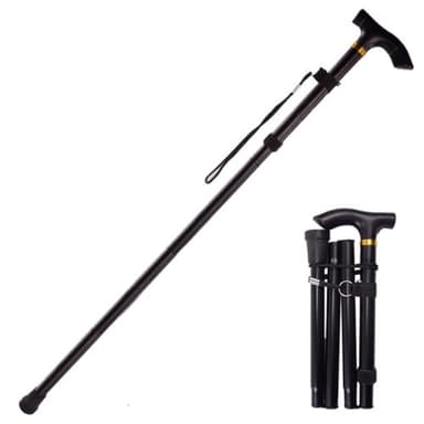 Canne de marche pour femme, pour personnes âgées ou handicapées, pliable et réglable, pour droitiers ou gauchers, pointe en caoutchouc antidérapant, dragonne, légère, noire