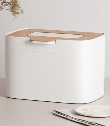 Kazai.® Poubelle Compost 'Elin' | Bac à Compost 4,5L avec Couvercle en Bois & Filtre | Composteur Cuisine sans Odeur, Lavable au Lave-Vaisselle, Seau Intérieur | Déchets Organiques Sous Évier | Blanc