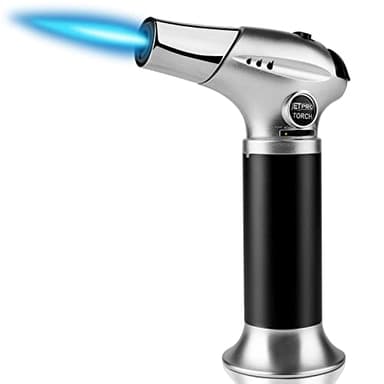 Chalumeau de cuisine au butane rechargeable avec flamme réglable et verrouillage de sécurité pour desserts, barbecue, cuisine (gaz butane non inclus) (argenté)