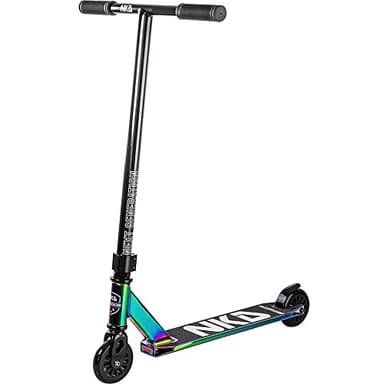 NKD Trottinette de Stunt – Next Generation | Roulements Haute Performance ABEC-9 | Guidon Rotatif à 360° pour Le Freestyle | Alliage d’Aluminium 6061 Durable (Noir Arc-en-Ciel)