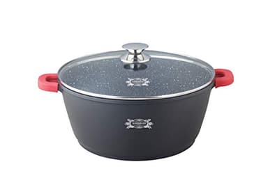 HAUSSMANN Heritage Marmite Faitout 40cm 18.5L– Fonte d'Aluminium Revêtement Pierre Antiadhésif – Compatible Induction & Four – Couvercle Verre & Poignées Silicone – Sans PFOA – Design Français