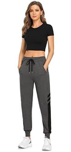 Pantalon de Jogging Femme Cotton Longue Survetement Femmes Vêtements de Sport Sportswear Pantalon de Sport Taille Elastique Drawstring pour Yoga Fitness Casual Gym Running Gris Foncé M