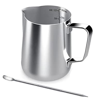 Pot à lait en acier inoxydable, 350ml à main levée Café Pot à lait Lait Pichet Pichet Tasse avec mesure Mark et Latte Art Pen, Milk pitcher carafes pour la création Barista Cappuccino Espresso