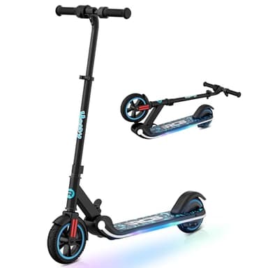 RCB Trottinette électrique Enfant 6-12 Ans, Moteur 150W - Max 16Km/h - Lumière Arc-en-Ciel - Pliable - Affichage LED - Vitesse et Hauteur Réglables, Cadeau pour Enfants et Adolescents