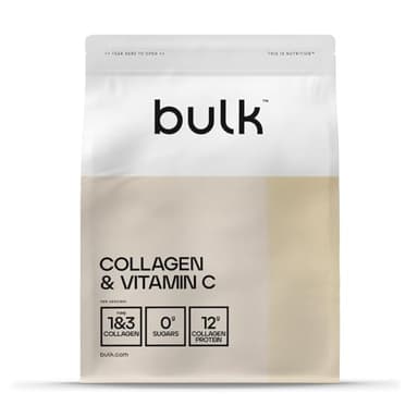 Bulk Collagène et Vitamine C en Poudre, 12 000 mg par portion, peptides de collagène hydrolysé, type 1 et type 3, Peptides de Collagène, Orange, 500 g