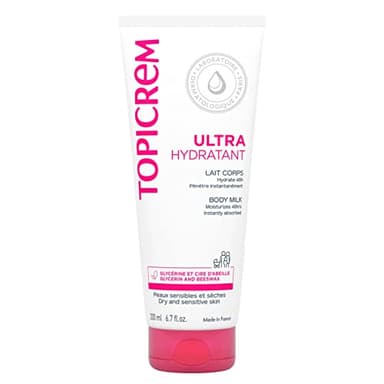 Topicrem - Ultra Hydratant Lait Corps - Hydrate 48h, Relipide, Protège la Peau - Texture Onctueuse, Odeur Délicate - Crème Hydratante pour Peaux Sensibles - Fabrication Française - 200 ml