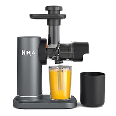 Ninja Extracteur de jus à pression à froid, carafe 700 ml et récupérateur de pulpe 1,1 l, pour des jus, boissons et shots sains, compact, lavable au lave-vaisselle, pièces amovibles, Gris JC151EU