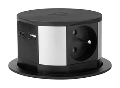 Bloc multiprise encastrable 3 Prises 16A + 2X USB et Chargeur Induction - Otio, Noir