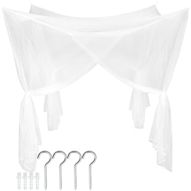 tectake® Moustiquaire, Ciel de lit cabane Baldaquin, 220 x 200 x 210 cm, Lit Double et Simple, 4 suspensions et 4 Ouvertures, Maillage serré 156 Trous/mm², Rideau moustiquaire, Decoration Chambre