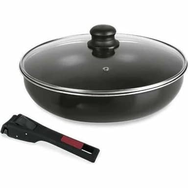 Sitram 712380 Sauteuse Agile 28 cm en aluminium revêtement noir anti-adhérent sans PFOA - manche amovible clipsable - couvercle en verre - tous feux dont induction, 3 liters, Noir