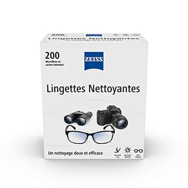 ZEISS - Lingettes Nettoyantes pour Lunettes, Écrans, Smartphones et Appareils Photos, sans Risques de Rayures avec Séchage Rapide, Sachet au Format Individuel 15cm X 13 cm, Pack de 200
