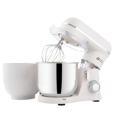 Kitchen in the Box Robot Pâtissier, 3.5L avec Deux Bols, Compact et Léger, 10 Vitesses avec Fonction Pulse, Finition Mate, Fouet, Crochet Pétrisseur et Batteur, Blanc