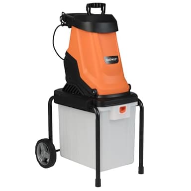 COSTWAY Broyeur de Végétaux et Branches Électrique 2800W, Broyeur de Jardin Bac de Collecte 50 L Dia. Coupe de 45 mm Trémie de Remplissage Roues, Mulcheur Filaire pour Nettoyage Compostage (Orange)