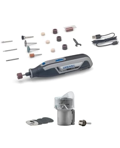 Dremel Lite 7760 outils multifonctions sans fil 3,6V, Batterie Li-ion, 15 accessoires et plage de rotation variable 8000-25000 tours/min + Coffret adaptation AT02-PGK Dremel pour limer les griffes de