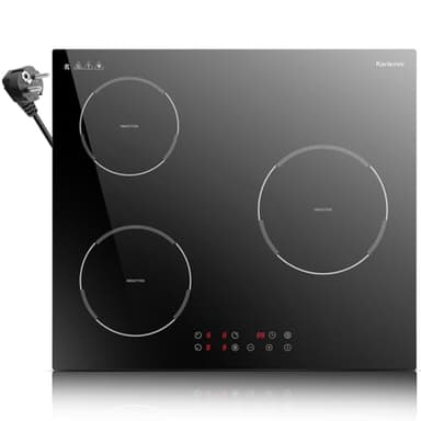 Karienvir Plaque Induction 3 Feux, Plaque de Cuisson Induction 60 cm, Contrôle Tactile, Fonction Boost, Minuterie, Verrouillage de Sécurité, Arrêt Automatique, 220-240 V, 3500 W, Avec Prise