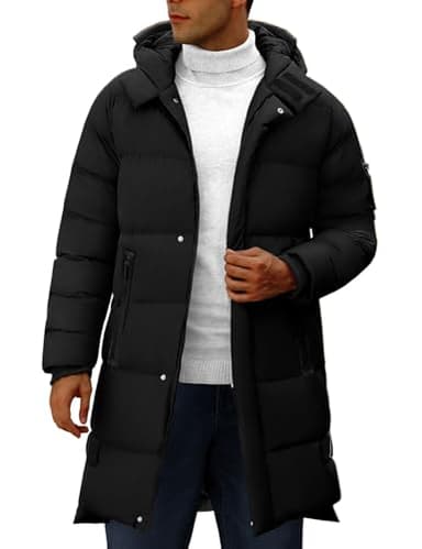 CMTOP Blouson Homme Hiver Longue Chaud Épais Manteau Casual Matelassée Manteaux avec Capuche Décontractée Zippé Parka Outdoor Coupe-Vent Veste avec Poches(Noir, L)