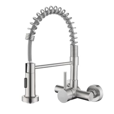 Tondiy Robinet de Cuisine Mural 11 cm avec Bec Flexible, Mitigeur Evier avec 2 Types de Jet, Robinetterie eau Chaude et Froide Rotatif à 360°, Acier Inoxydable SUS304, Brossé