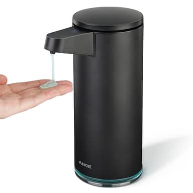 AIKE Distributeur de Savon Automatique 380ml sans Contact, Rechargeable Via USB, Distributeur de Savon en Acier Inoxydable Noir Mat pour Salle de Bain et Cuisine, Modèle AK1333S