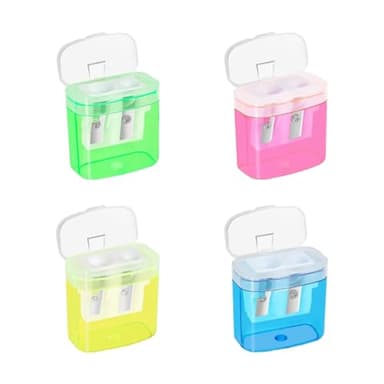 4 Pièces Taille-Crayon avec Reservoir en Plastique?2 Trou Manuel Taille Crayon Coloré, taillecrayon avec récipient petit, pour Étudiants, École, Maison, Fournitures de Bureau