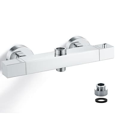 Bevanckly Robinet de douche thermostatique, en laiton 2 sorties chromées haut 3/4" BSP (26,4 mm) + bas 1/2" BSP (21 mm)