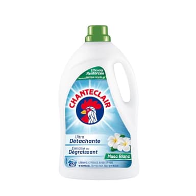 Chanteclair - Lessive Liquide Concentrées Musc Blanc, Enrichie au Dégraissant, Ultra Détachantes et Efficaces aussi à Froid, 40 lavages - 1800 ml