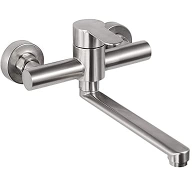 Robinet Mural Cuisine, Mitigeur Mural Inoxydable, Pivotant à 360° pour Évier de Cuisine, Eau Chaude et Froide, Trous de Montage Réglables, Bras Pivotant 23cm, Brossé