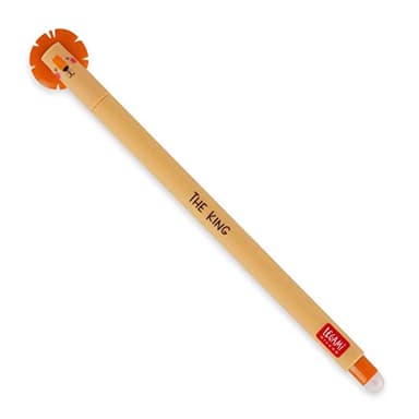 Legami - Stylo gel effaçable, Pointe bille pour enlever l'encre sans consommer la feuille, Encre noire thermosensible, diamètre de la pointe 0,7 mm, Thème Lion