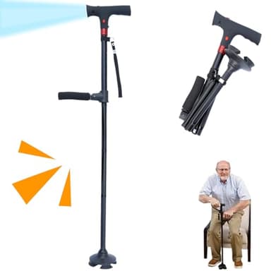 Canne de Marche avec Deux poignées et Alliage en Aluminium à LED Pliage bâton de Marche alarmant Longueur Portable Longueur réglable Stable Camping pour Les Personnes âgées, Les Personnes âgées