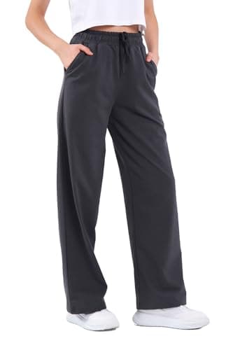 Comeor Pantalon de Jogging pour Femme - Pantalon de Sport Long en Coton - Pantalon de survêtement Ample avec Taille élastique et Jambe Droite, Gris foncé, XL