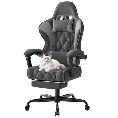 Devoko Chaise Gaming Ergonomique en Tissu, Chaise Bureau Gamer avec Repose-Pieds, Dossier Inclinable, Hauteur Réglable, Massage Lombaire, Fauteuil Gamer Respirant et Anti-Griffes pour Chat, Dunkelgrau