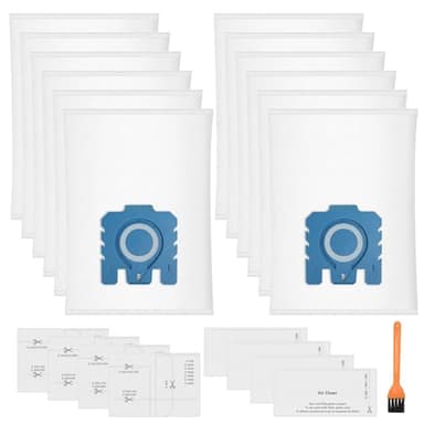 Lot de 12 Sacs à Poussière Pure GN 3D Compatibles avec Miele Hyclean GN Aspirateurs Classic C1 Complete C2 Complete C3, S2 S5 S8 S800 S600 Series avec 4 Filtres Moteur et 4 Filtres D'évacuation