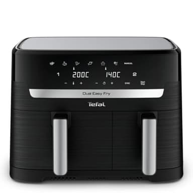 Tefal Dual Easy Fry, Friteuse à air chaud à double chambre, 8,3 l, 2Kg de nourriture, 2 tiroirs indépendants, 7 programmes automatiques, Econome en énergie, Airfryer, Noir, EY901810