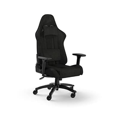 Corsair TC100 RELAXED Fauteuil Gaming - Tissu - Design Inspiré des Sports Automobiles - Coussin Lombaire - Coussin Repose-nuque Détachable en Mousse à Mémoire de Forme - Noir