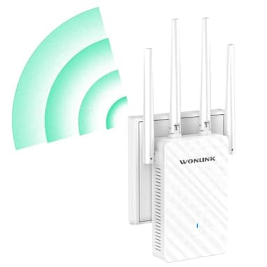 WONLINK Répéteur WiFi AC1200, Repeteur WiFi Puissant Double Bande 5GHz et 2,4GHz 1200Mbps Amplificateur WiFi avec Port Ethernet, 4 Antennes, WPS, Compatible avec Toutes Les Box Internet