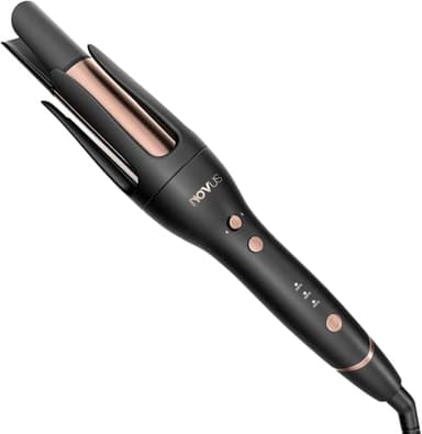NOVUS fer à friser automatique, fer à friser rotatif en céramique anti-brûlure avec direction réglable, rappel de l'heure, arrêt automatique, 3 réglages de température, non adapté aux cheveux courts