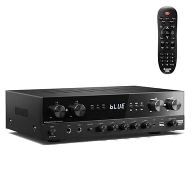 Donner Amplificateur Audio, Ampli HiFi 1000 W de Puissance Maximale 4 Canaux avec Bluetooth 5.0, USB, FM, 2 Entrées Micro, RCA, Fibre/Coaxial Entrées pour Haut-parleurs Domestiques, Karaoké