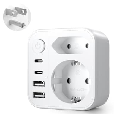 6 en 1 Adaptateur Prise USA, Adaptateur Prise USA vers France, Adaptateur Prise France vers USA Canada avec 2 USB A et 2 USB C, pour Canada Américaine Mexique Thailande Dominicaine