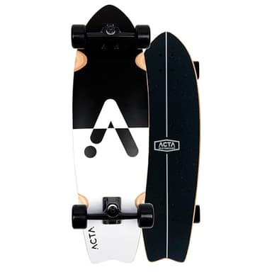ACTA Surfskate Upside Down 32" – Noir & Blanc - Planche de Surf-Skate en érable 7 Plis - Idéal pour débutants & intermédiaires - pour pumptrack, Cruising et Carving Urbain