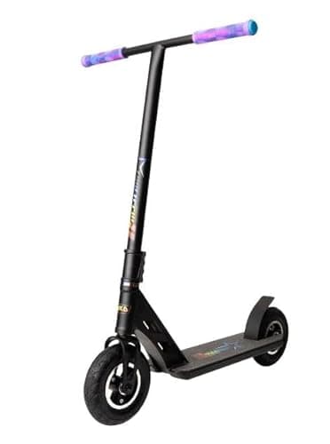 NKD Trottinette Stunt Bullit Dirt | Roues gonflables 200 mm | Aluminium 6061 Durable | Conçue pour Durer | Roulements ABEC-9 | Guidon Rotatif à 360° (Noir Arc-en-Ciel, 100 cm)