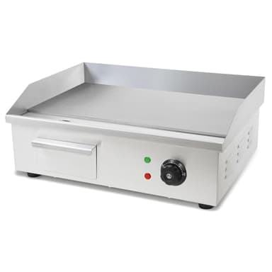 VERTES Plancha Professionnelle 3000W en Acier Inox (Surface de Gril Lisse 55x35cm, Thermostat, Température 50-300°C, Protection Contre les Éclaboussures et la Chaleur, Bac de Récupération)