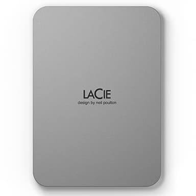 LaCie Mobile Drive, 1 To, disque dur externe portable - Moon Silver, USB-C 3.2, pour PC et Mac, en matériaux recyclés, avec abonnement à toutes les applications Adobe et Services Rescue (STLP1000400)