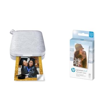 HP Sprocket Imprimante Photo Portable (Blanc) Imprime instantanément des Photos Autocollantes Zink 2 & 2x3 Papier Photo Zink de qualité supérieure (20 Feuilles) Compatible avec l'imprimante Photo