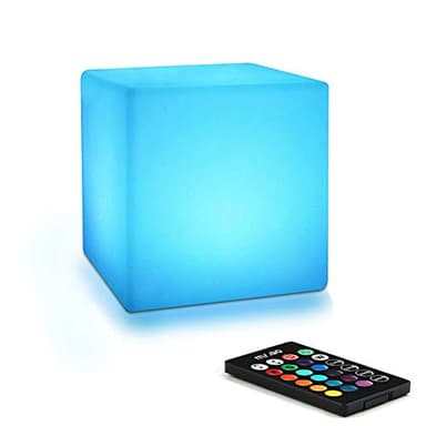 MR.GO 4" Rechargeable Veilleuse LED Cube Lumineux Changement de Couleur Lampe d'ambiance avec Télécommande, 16 Couleurs, Dimmable Rgb Cube Lampe de Chevet pour Décor et Éclairage